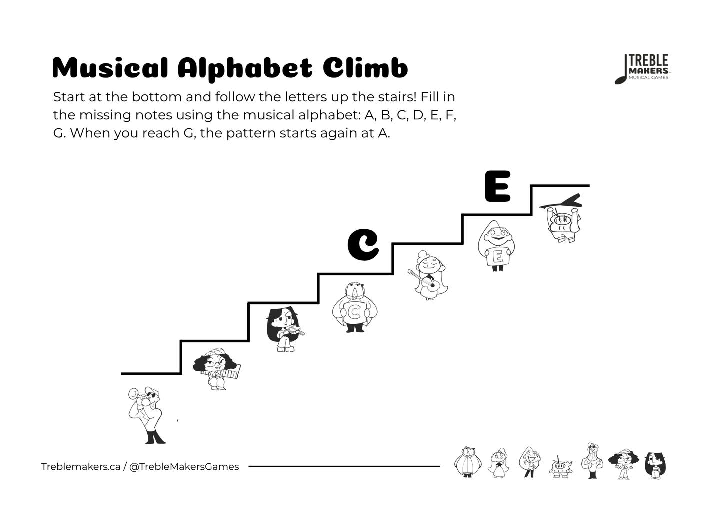 Music Alphabet Climb – Note Sequencing Activity Sheets - Set 7