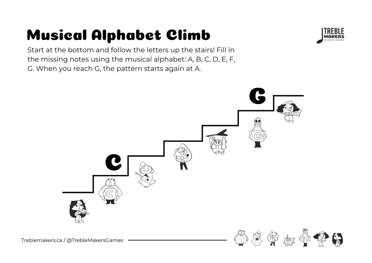 Music Alphabet Climb – Note Sequencing Activity Sheets - Set 1
