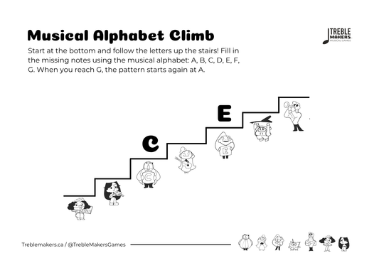 Music Alphabet Climb – Note Sequencing Activity Sheets - Set 3
