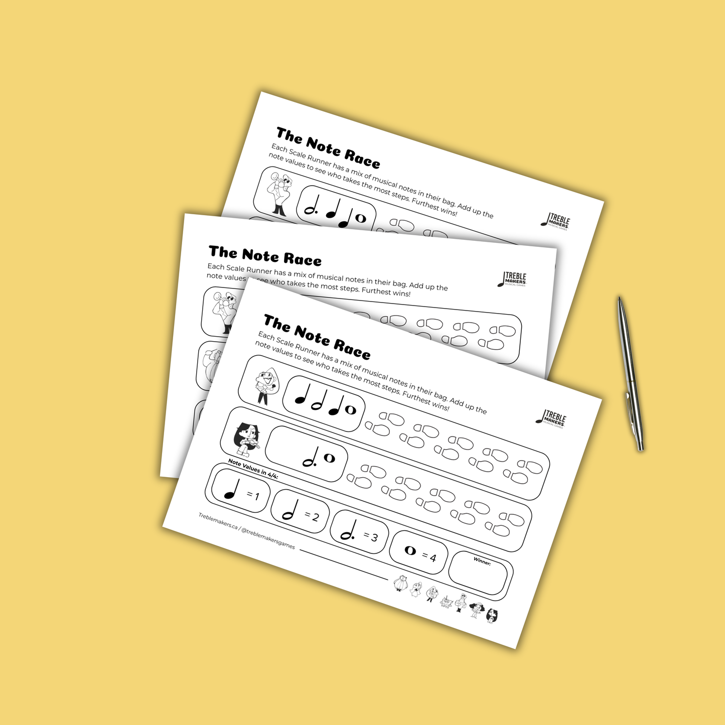 The Note Race – Note Value Activity Sheets - Set 3