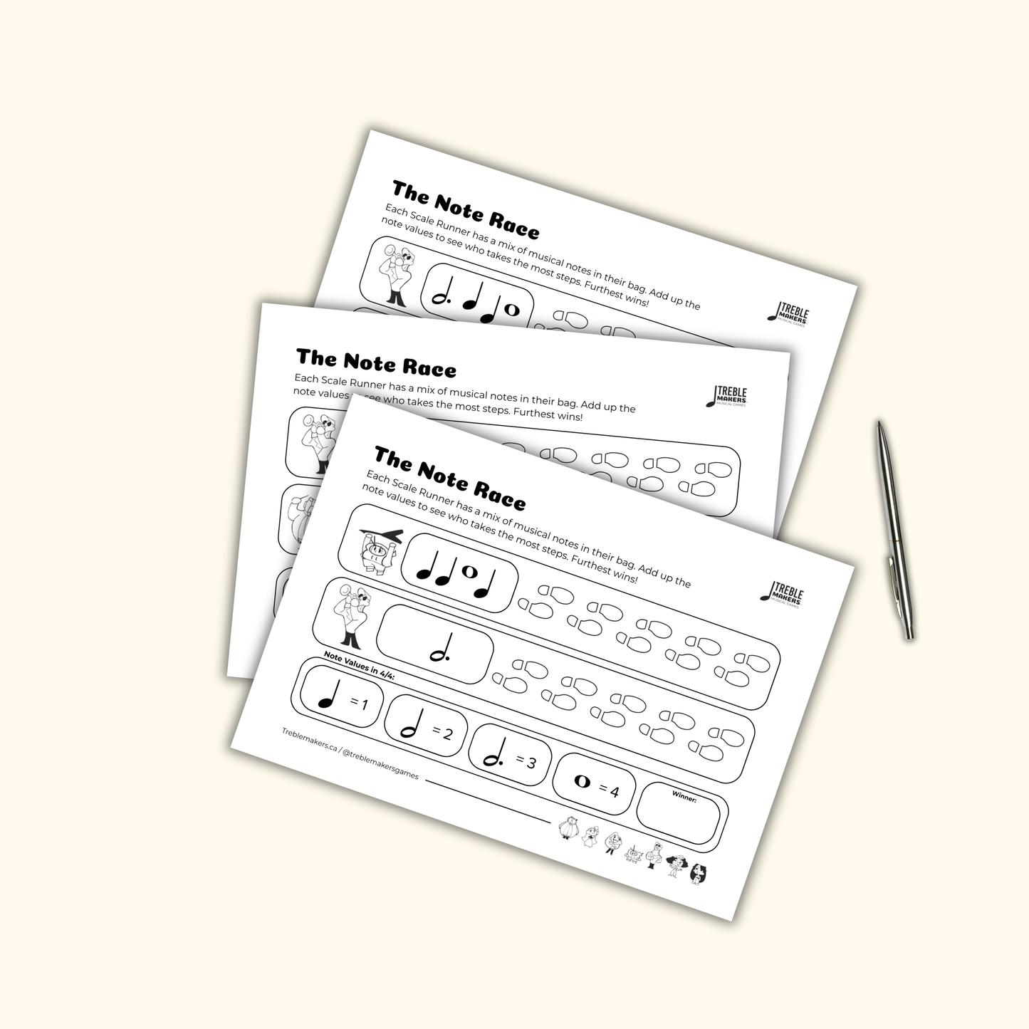 The Note Race – Note Value Activity Sheets - Set 7