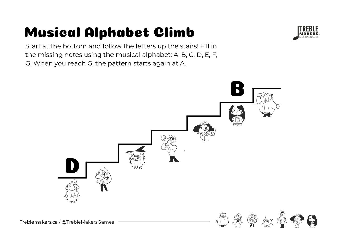 Music Alphabet Climb – Note Sequencing Activity Sheets - Set 5