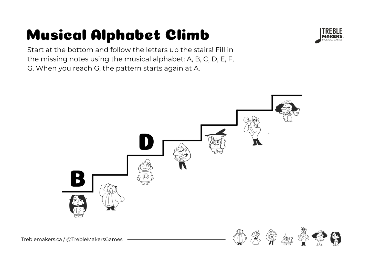 Music Alphabet Climb – Note Sequencing Activity Sheets - Set 6