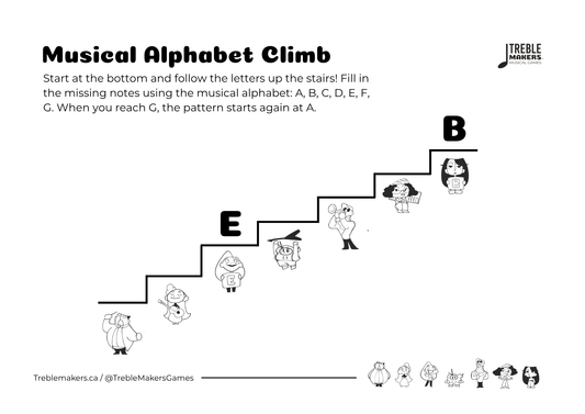 Music Alphabet Climb – Note Sequencing Activity Sheets - Set 7