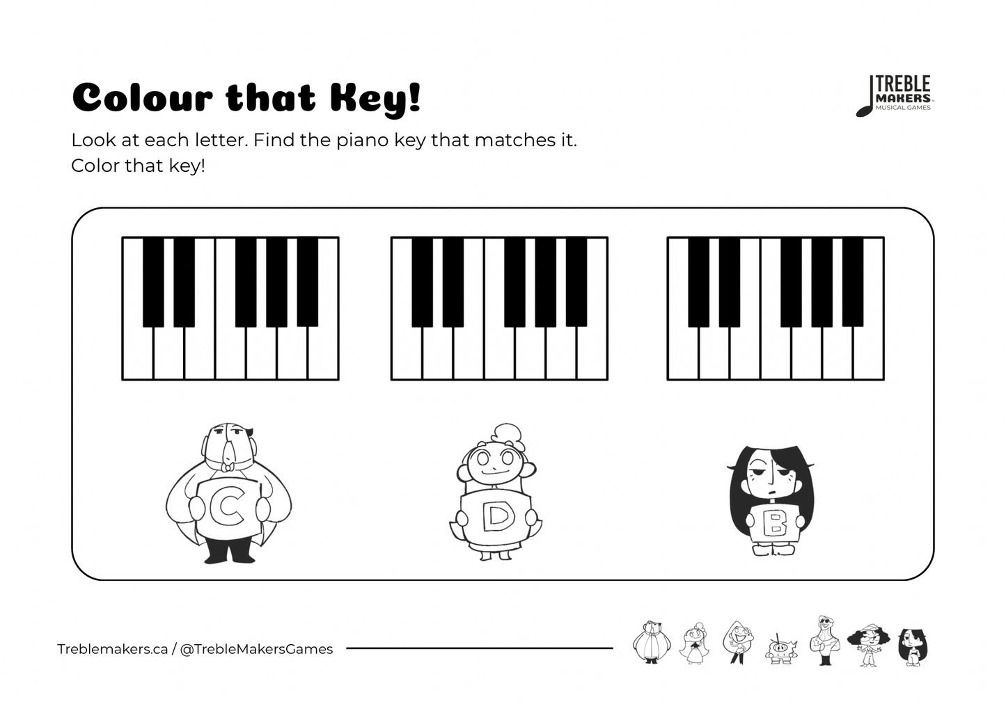 Colour That Key – Piano Note Recognition Activity Sheets - Set 2
