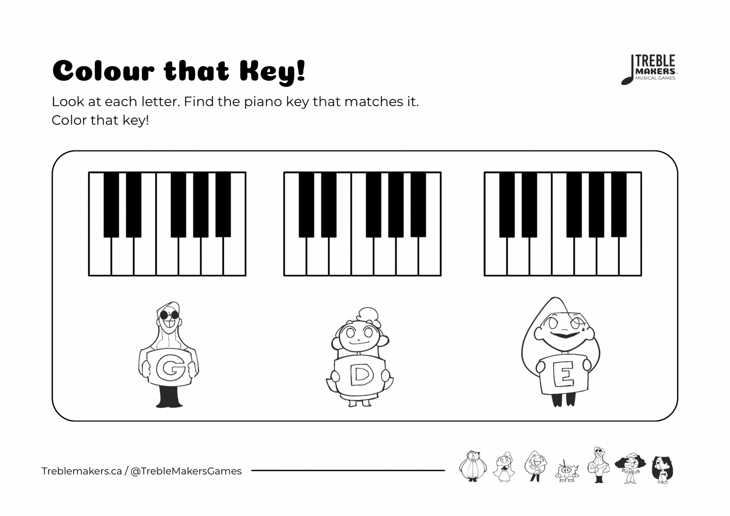 Colour That Key – Piano Note Recognition Activity Sheets - Set 6