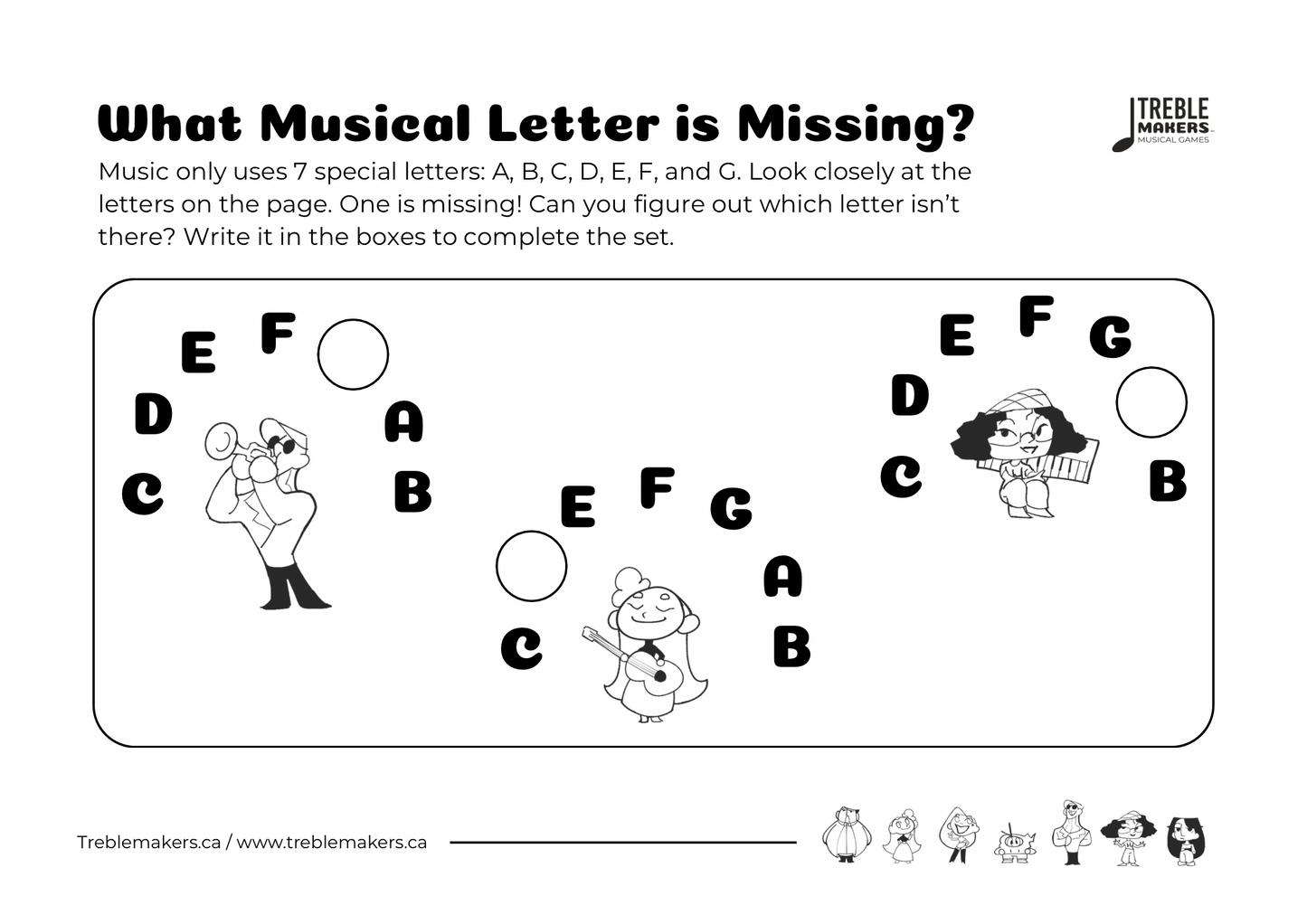 Missing Letter - Musical Alphabet Fill-in-the-Blank Activity Sheets - Set 2