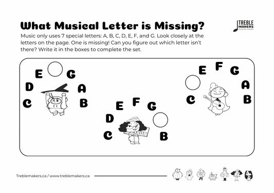 Missing Letter - Musical Alphabet Fill-in-the-Blank Activity Sheets - Set 2