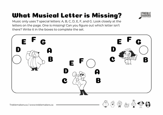 Missing Letter - Musical Alphabet Fill-in-the-Blank Activity Sheets - Set 6
