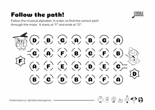 Follow the Path – Musical Alphabet Maze Activity Sheets - Set 2