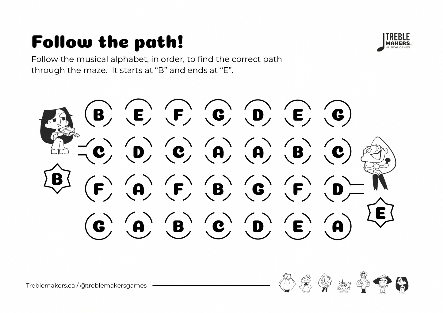 Follow the Path – Musical Alphabet Maze Activity Sheets - Set 5