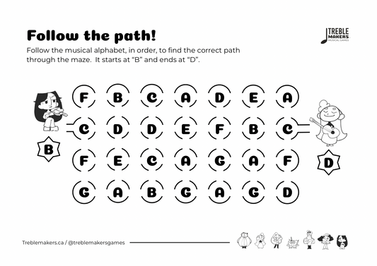 Follow the Path – Musical Alphabet Maze Activity Sheets - Set 6