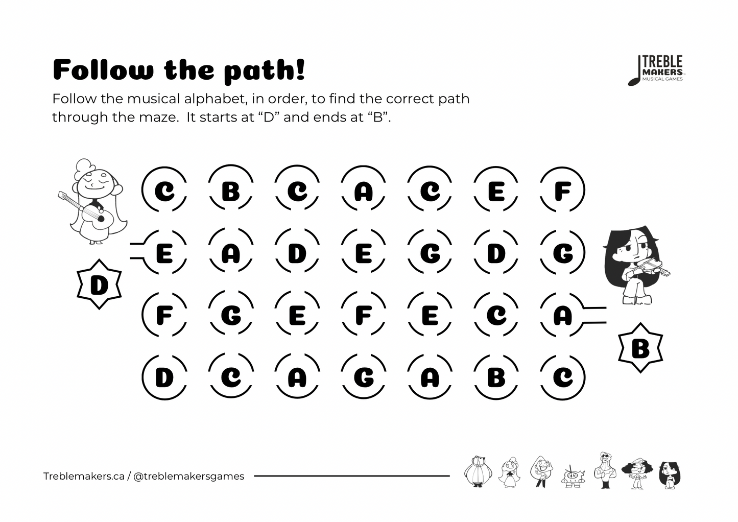 Follow the Path – Musical Alphabet Maze Activity Sheets - Set 6
