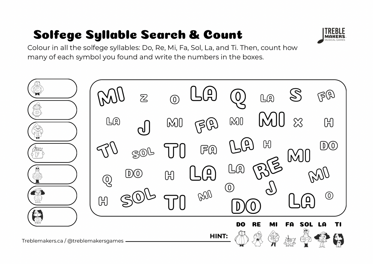 Solfege Symbols – Search and Count Activity Sheets - Set 2