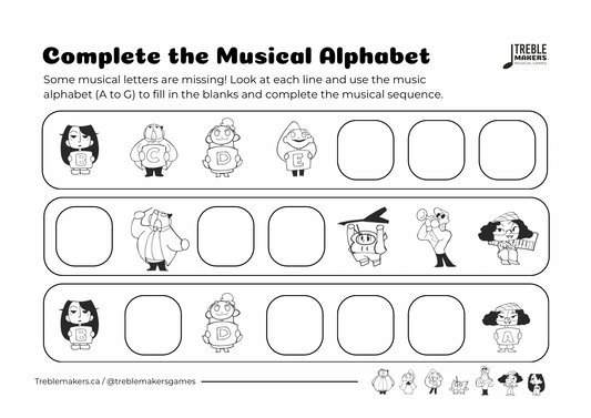 Complete the Musical Alphabet – Note Sequence Activity Sheets - Set 9