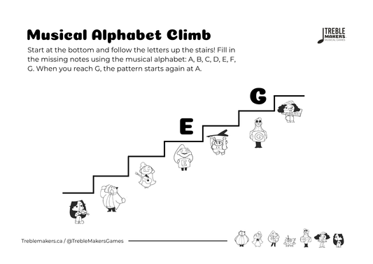 Music Alphabet Climb – Note Sequencing Activity Sheets - Set 1