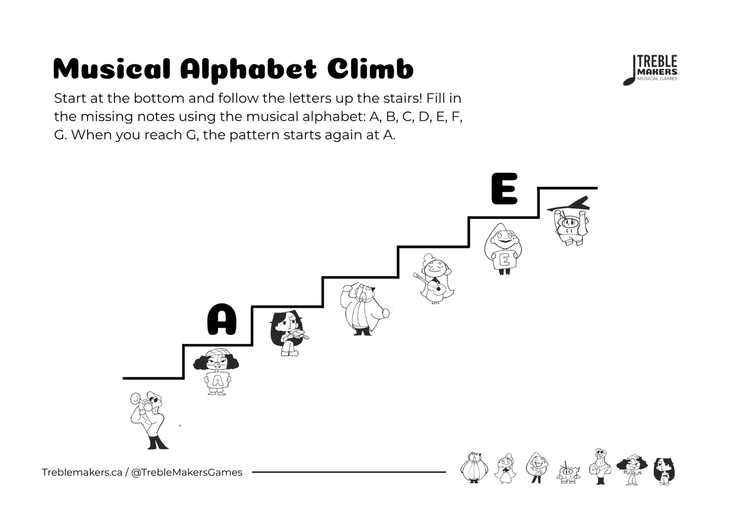Music Alphabet Climb – Note Sequencing Activity Sheets - Set 1