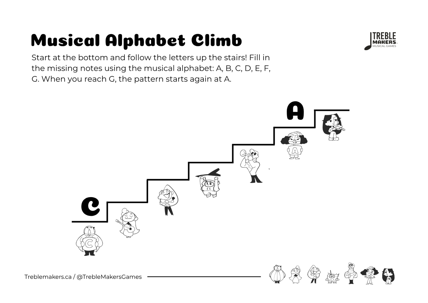 Music Alphabet Climb – Note Sequencing Activity Sheets - Set 7