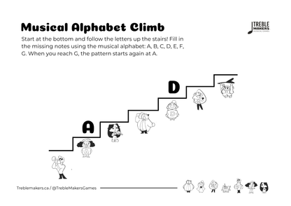 Music Alphabet Climb – Note Sequencing Activity Sheets - Set 7