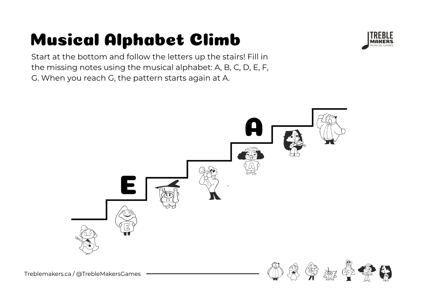 Music Alphabet Climb – Note Sequencing Activity Sheets - Set 7