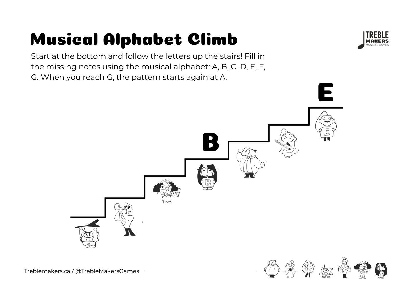 Music Alphabet Climb – Note Sequencing Activity Sheets - Set 7