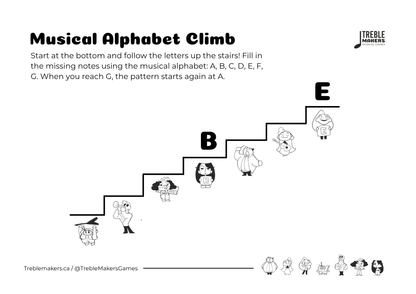 Music Alphabet Climb – Note Sequencing Activity Sheets - Set 7