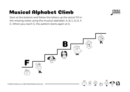 Music Alphabet Climb – Note Sequencing Activity Sheets - Set 1
