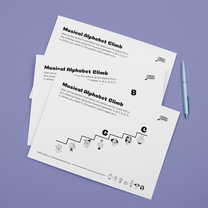 Music Alphabet Climb – Note Sequencing Activity Sheets - Set 7