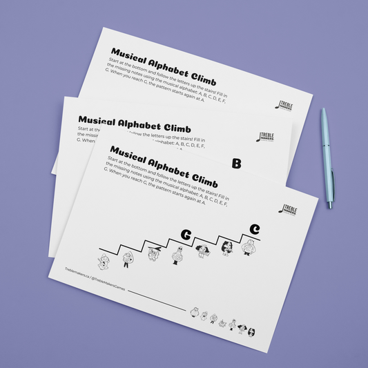 Music Alphabet Climb – Note Sequencing Activity Sheets - Set 7