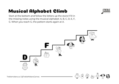 Music Alphabet Climb – Note Sequencing Activity Sheets - Set 1