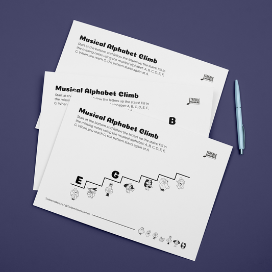 Music Alphabet Climb – Note Sequencing Activity Sheets - Set 6