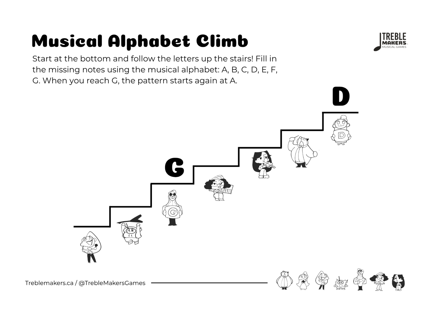 Music Alphabet Climb – Note Sequencing Activity Sheets - Set 1