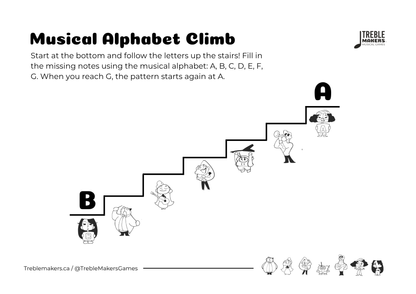 Music Alphabet Climb – Note Sequencing Activity Sheets - Set 1
