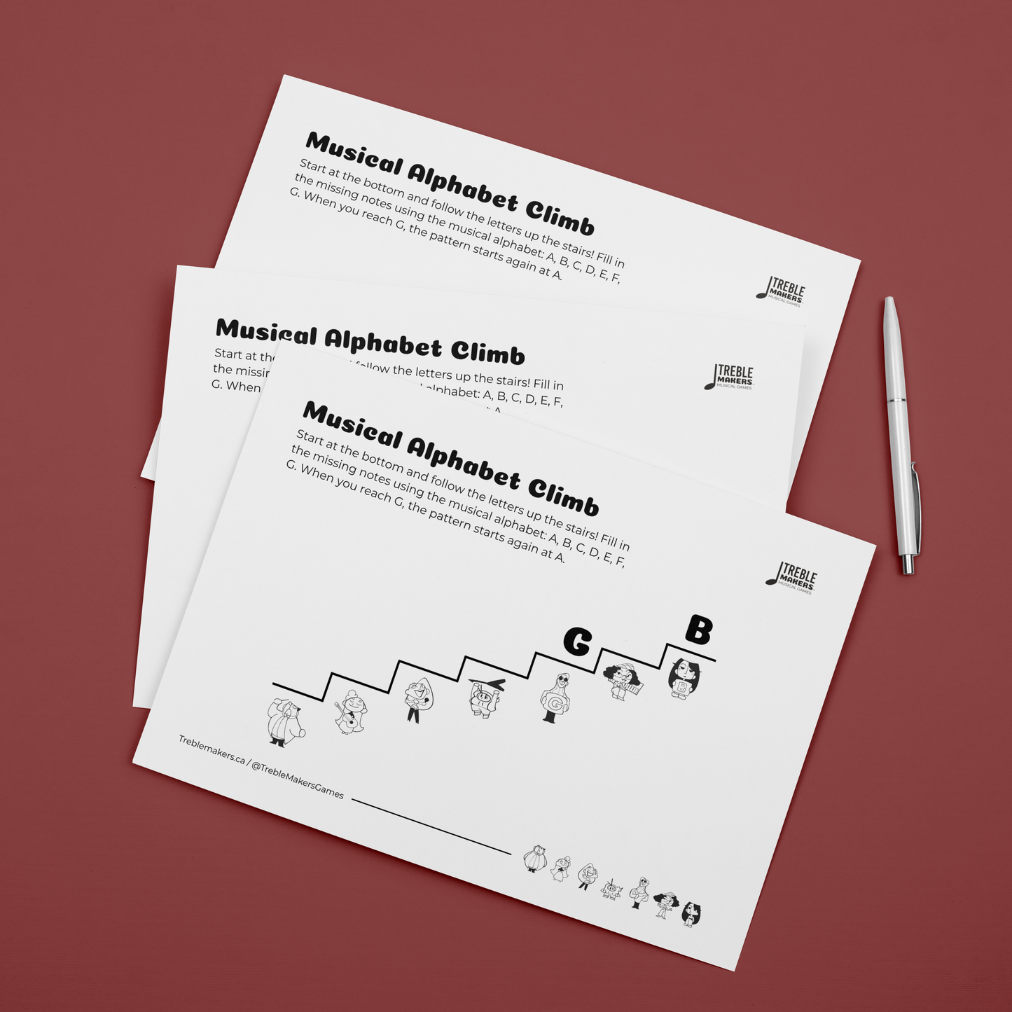 Music Alphabet Climb – Note Sequencing Activity Sheets - Set 4