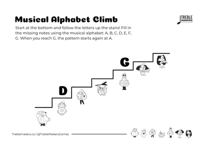 Music Alphabet Climb – Note Sequencing Activity Sheets - Set 2