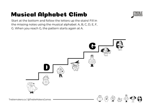 Music Alphabet Climb – Note Sequencing Activity Sheets - Set 2