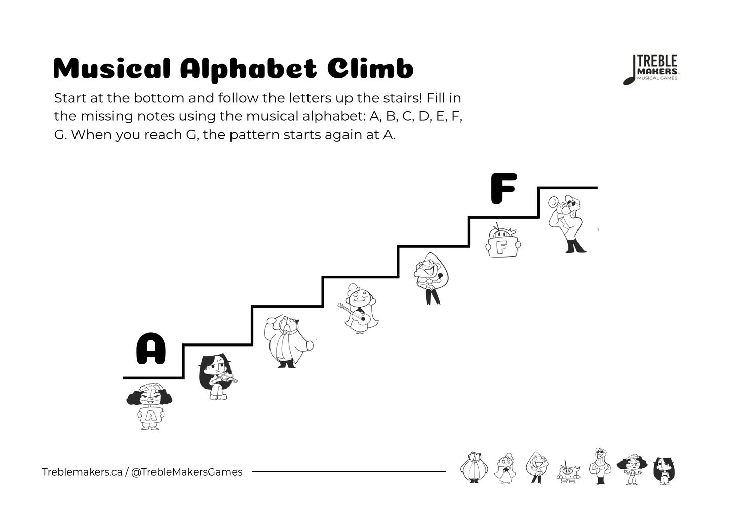 Music Alphabet Climb – Note Sequencing Activity Sheets - Set 2