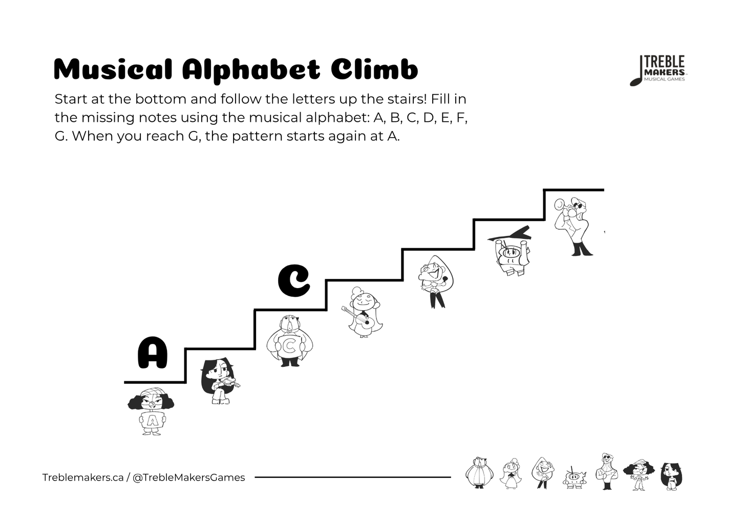 Music Alphabet Climb – Note Sequencing Activity Sheets - Set 2