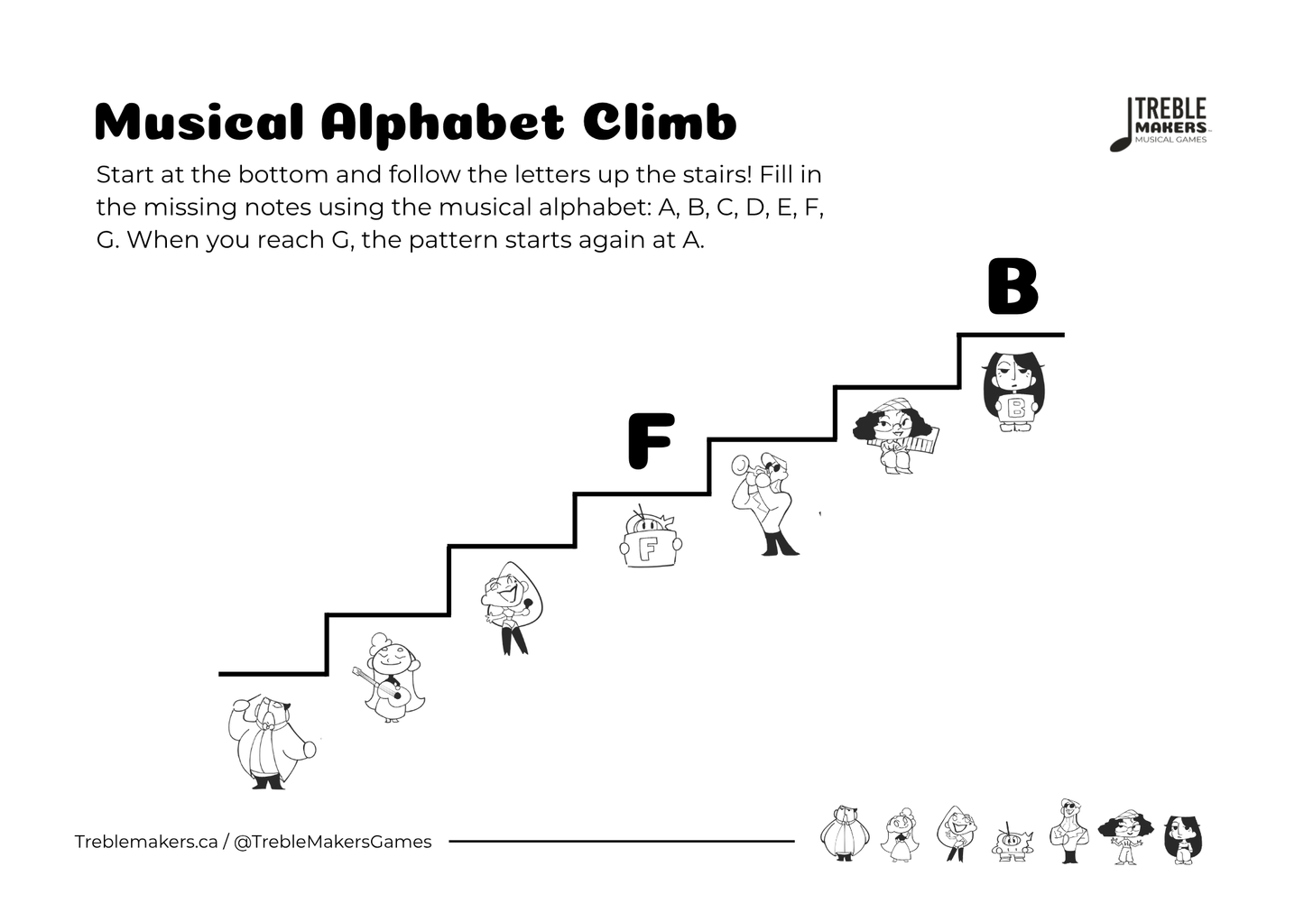 Music Alphabet Climb – Note Sequencing Activity Sheets - Set 2