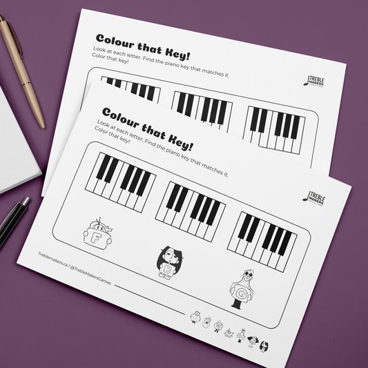 Colour That Key – Piano Note Recognition Activity Sheets - Set 6