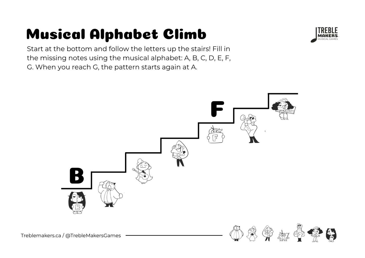 Music Alphabet Climb – Note Sequencing Activity Sheets - Set 1