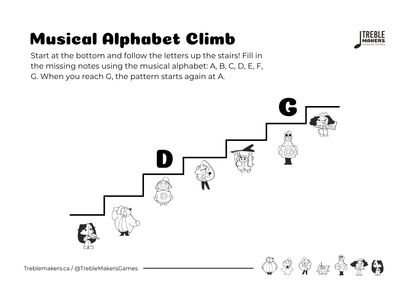 Music Alphabet Climb – Note Sequencing Activity Sheets - Set 2