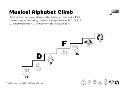 Music Alphabet Climb – Note Sequencing Activity Sheets - Set 2