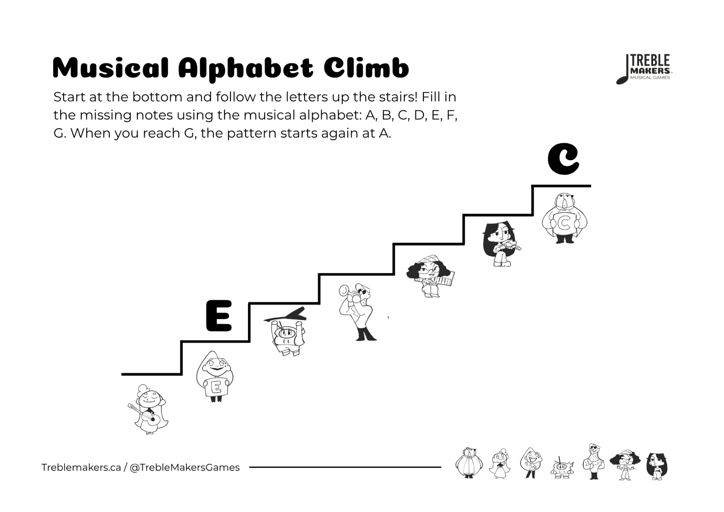 Music Alphabet Climb – Note Sequencing Activity Sheets - Set 2