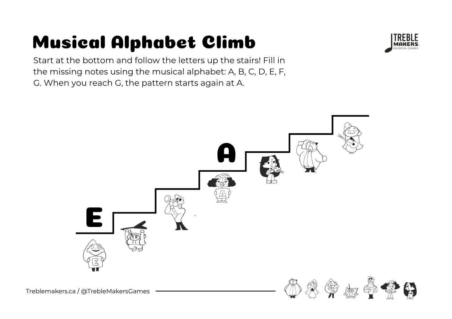 Music Alphabet Climb – Note Sequencing Activity Sheets - Set 2