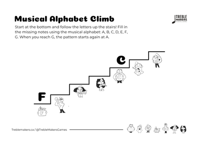 Music Alphabet Climb – Note Sequencing Activity Sheets - Set 2