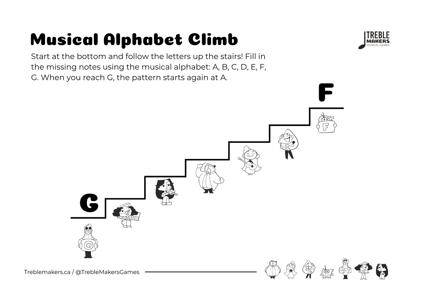 Music Alphabet Climb – Note Sequencing Activity Sheets - Set 2