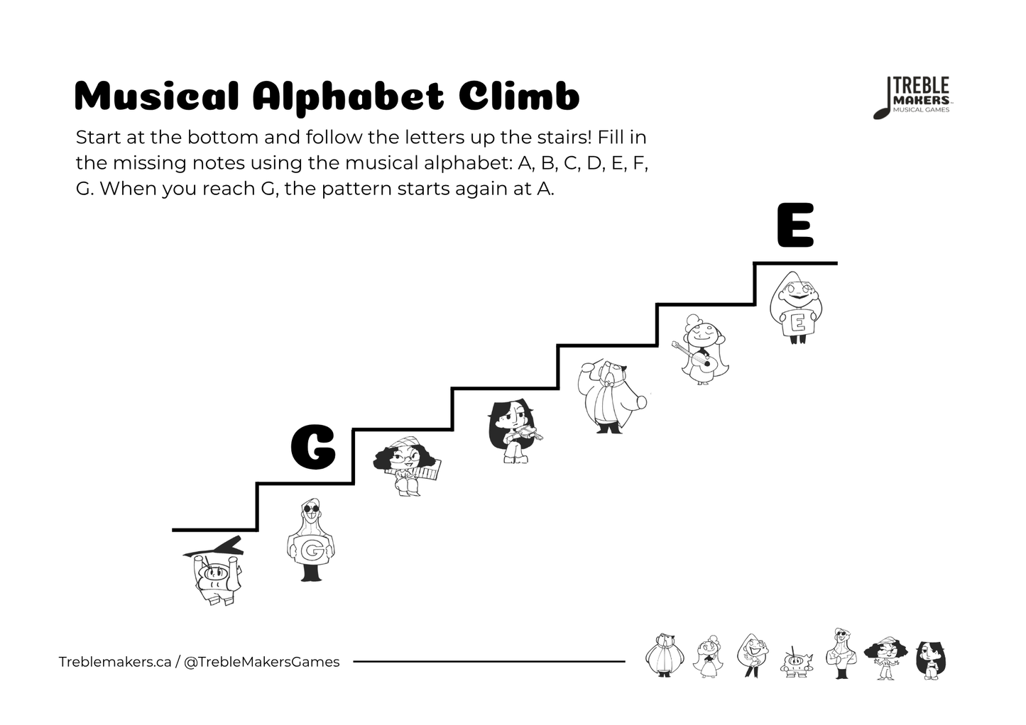 Music Alphabet Climb – Note Sequencing Activity Sheets - Set 2