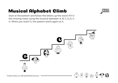 Music Alphabet Climb – Note Sequencing Activity Sheets - Set 2