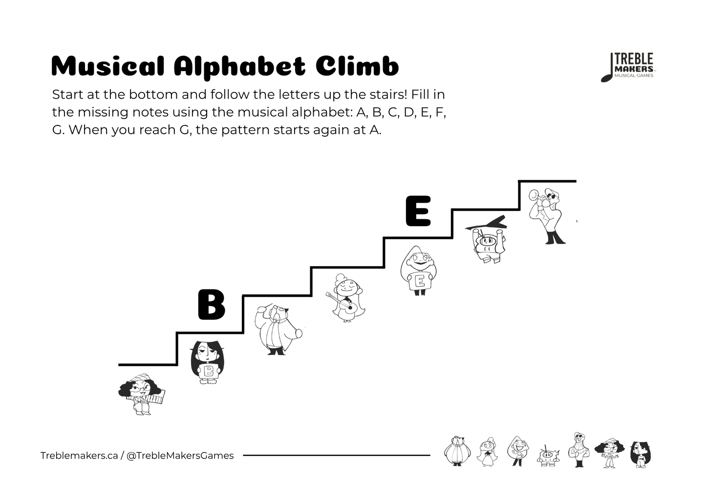Music Alphabet Climb – Note Sequencing Activity Sheets - Set 2